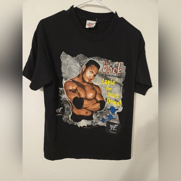 WWE Other - Vintage THE ROCK WWF Layin The Smack Down T Shirt Mens Medium Interactive READ